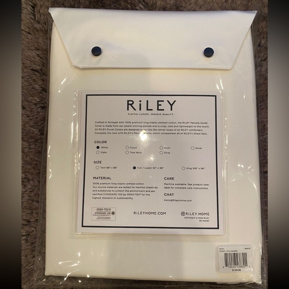 RILEY 100% COTTON PERCALE DUVET COVER QUEEN - Picture 3 of 5